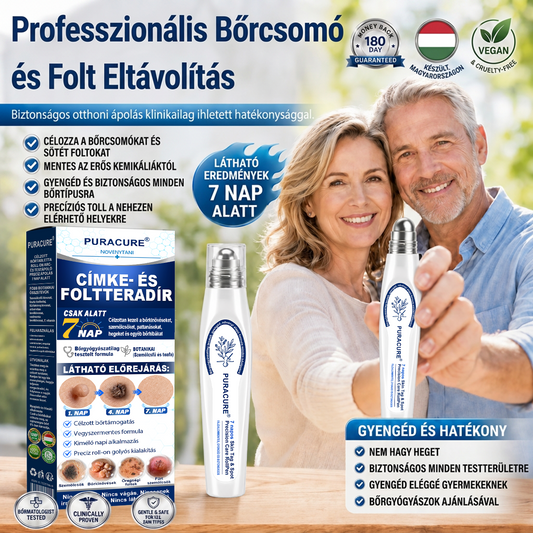 🌲 PuraCure® 👩‍⚕️ 𝟕 𝐍𝐚𝐩𝐨𝐬 Bőrkinövés- és Folteltávolító Toll Fájdalommentes és Hegmentes Professzionális Rollerball
